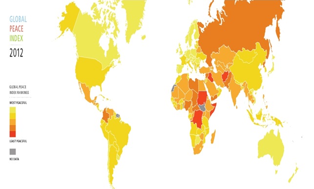 Quel est le pays le plus pacifique en 2012 ?