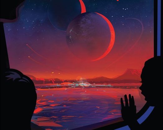 Infographies et affiches vous invitant à un hypothétique voyage vers les planètes du système TRAPPIST-1